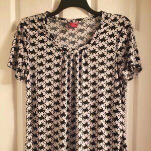 Prestige Edge Black and White Geometric Career Blouse Top Shirt Stretch Plus 1X